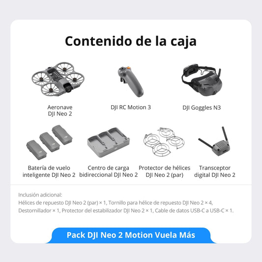 Pack DJI Neo 2 Motion: Dron 4K FPV para Principiantes con RC Motion 3, Goggles N3, 3 Baterías + Bundle 2 (Incluye Luz Estroboscópica, Adaptador y Set de Limpieza)