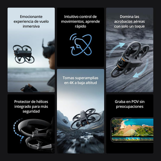 DJI Pack Avata 2 Vuela Más (3 baterías), dron FPV con cámara 4K, Acrobacias con un Toque, Protector de hélices Integrado, dron con cámara con Goggles 3 y RC Motion 3