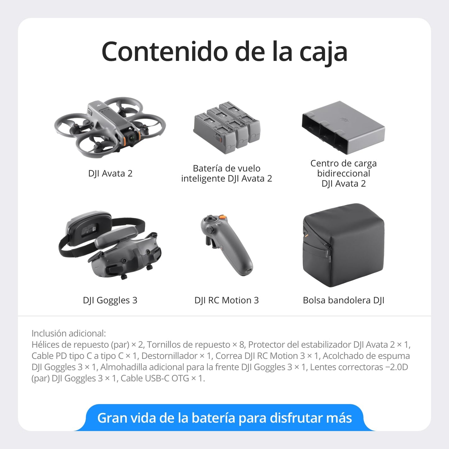 DJI Pack Avata 2 Vuela Más (3 baterías), dron FPV con cámara 4K, Acrobacias con un Toque, Protector de hélices Integrado, dron con cámara con Goggles 3 y RC Motion 3