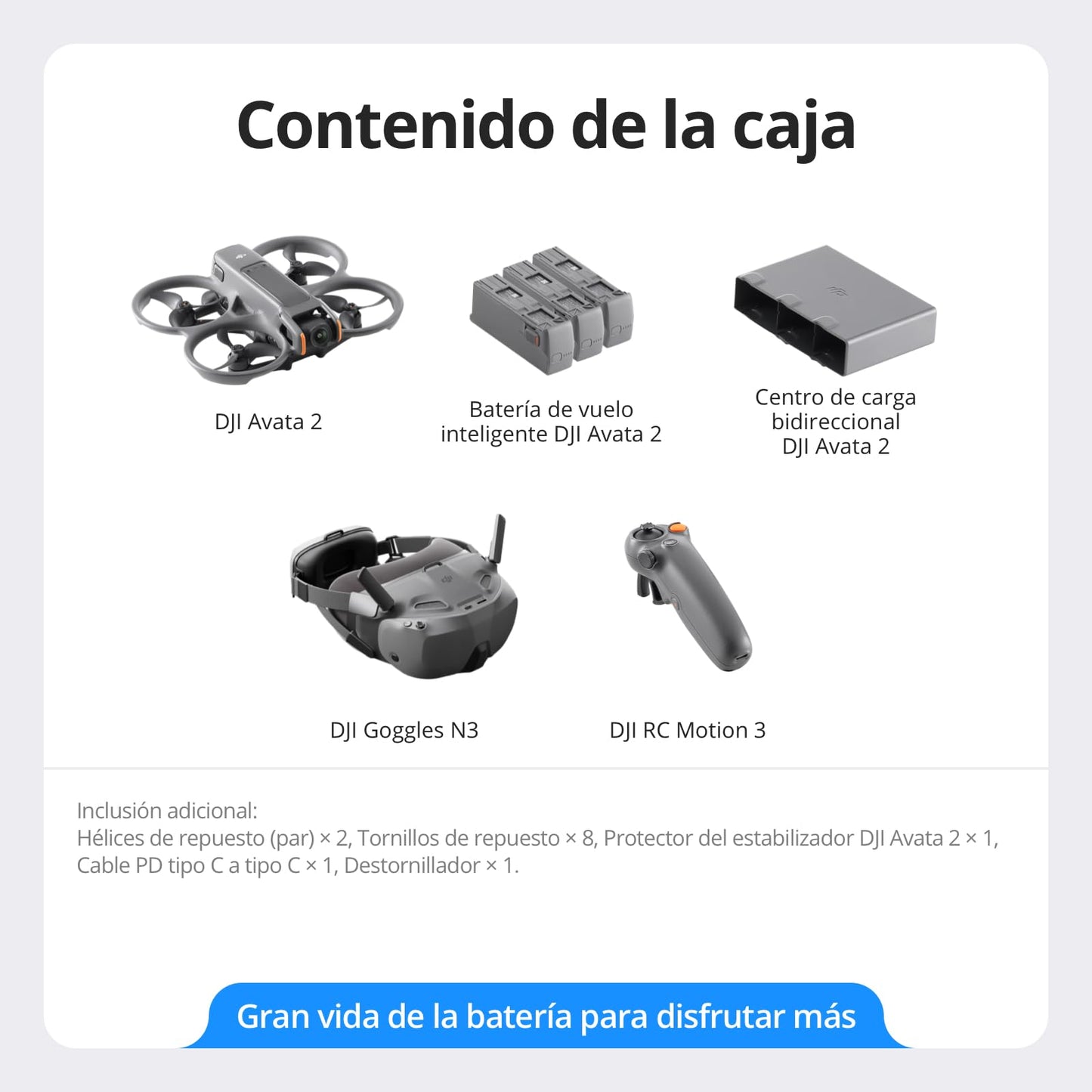 Pack DJI Avata 2 Vuelo Inteligente (tres baterías), dron FPV con cámara 4K, experiencia inmersiva, acrobacias con un toque, protector de hélices integrado, dron con cámara con Goggles N3 y RC Motion 3