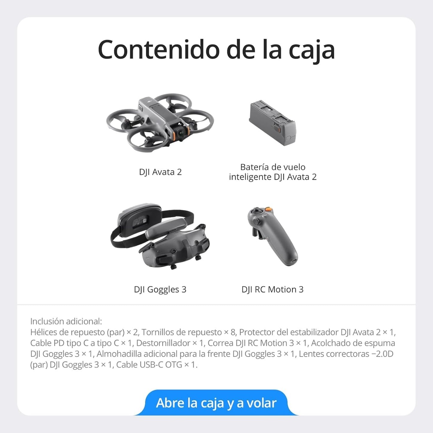 DJI Pack Avata 2 Vuela Más (1 batería), dron FPV con cámara 4K, vuelo inmersivo, protector de hélices integrado, sencillo flip/roll, Goggles 3 y RC Motion 3 incluidos, con cámara de contenido en POV