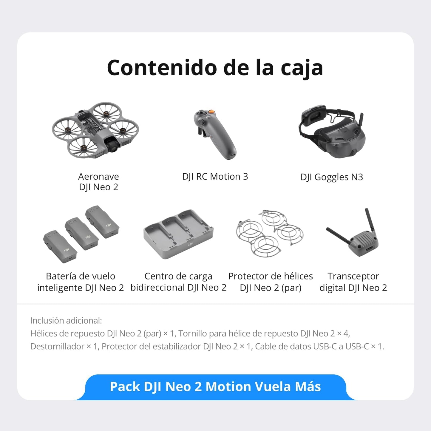 Pack DJI Neo 2 Motion: Dron 4K FPV para Principiantes con RC Motion 3, Goggles N3, 3 Baterías + Bundle 2 (Incluye Luz Estroboscópica, Adaptador y Set de Limpieza)