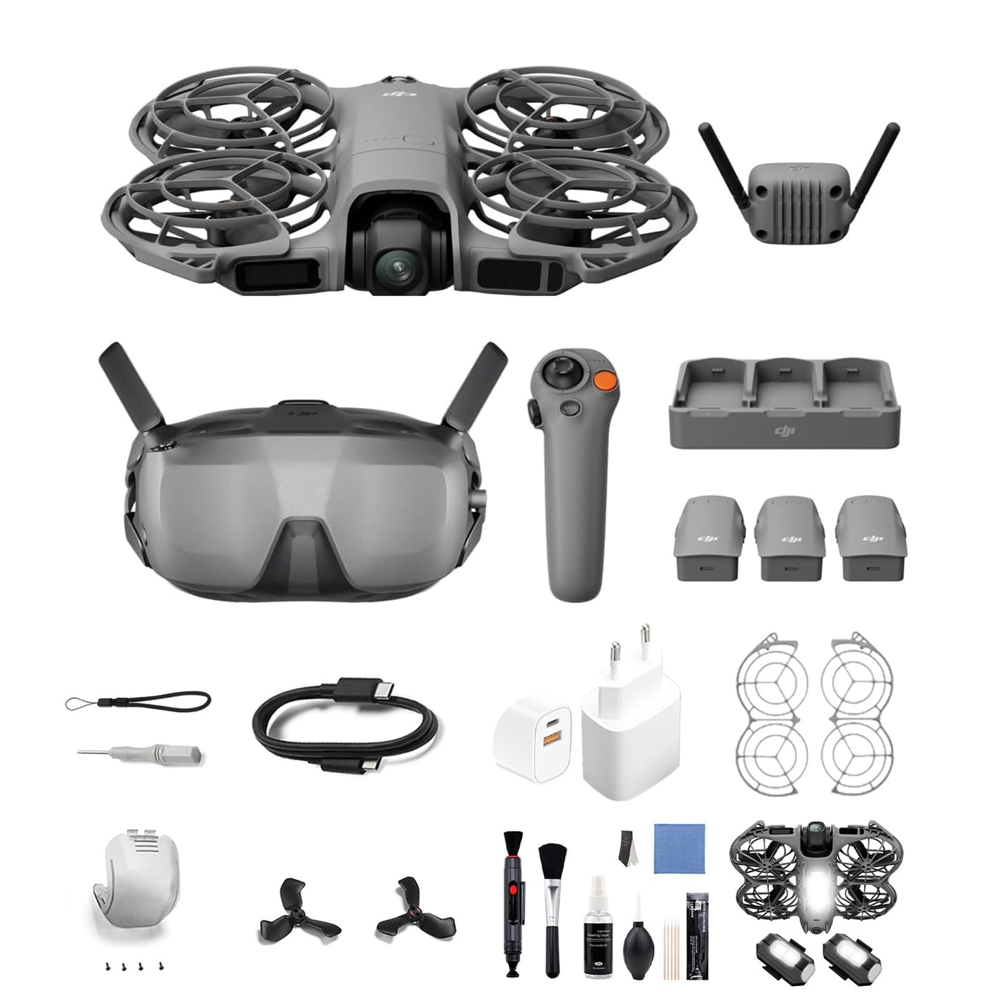 Pack DJI Neo 2 Motion: Dron 4K FPV para Principiantes con RC Motion 3, Goggles N3, 3 Baterías + Bundle 2 (Incluye Luz Estroboscópica, Adaptador y Set de Limpieza)