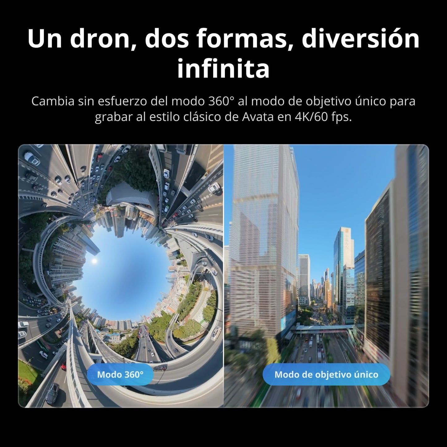 Pack DJI Avata 360 Vuela Más (RC 2), dron 360° con imagen 360° de 1 pulgada 8K para FPV y filmación aérea, dron con cámara 360° con protector de hélices. Incluye RC 2 y tres baterías.