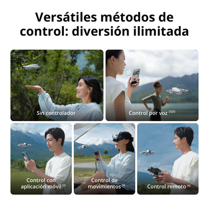 DJI Pack Neo Motion Vuela Más, dron mini con cámara 4K UHD para adultos, 135 g dron que vuela siguiéndote, despega desde la mano, seguimiento de objetivos, QuickShots, con RC Motion 3 y 3 baterías