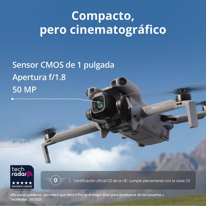 Pack DJI Mini 5 Pro Vuela Más con DJI RC 2 y 1 año de DJI Care (activación automática), Certificado C0, Dron 4K para principiantes, Dron con cámara, CMOS de 1 pulgada, Detección de obstáculos