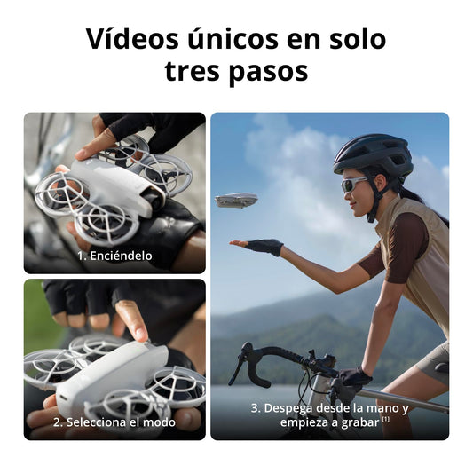 DJI Pack Neo Motion Vuela Más, dron mini con cámara 4K UHD para adultos, 135 g dron que vuela siguiéndote, despega desde la mano, seguimiento de objetivos, QuickShots, con RC Motion 3 y 3 baterías