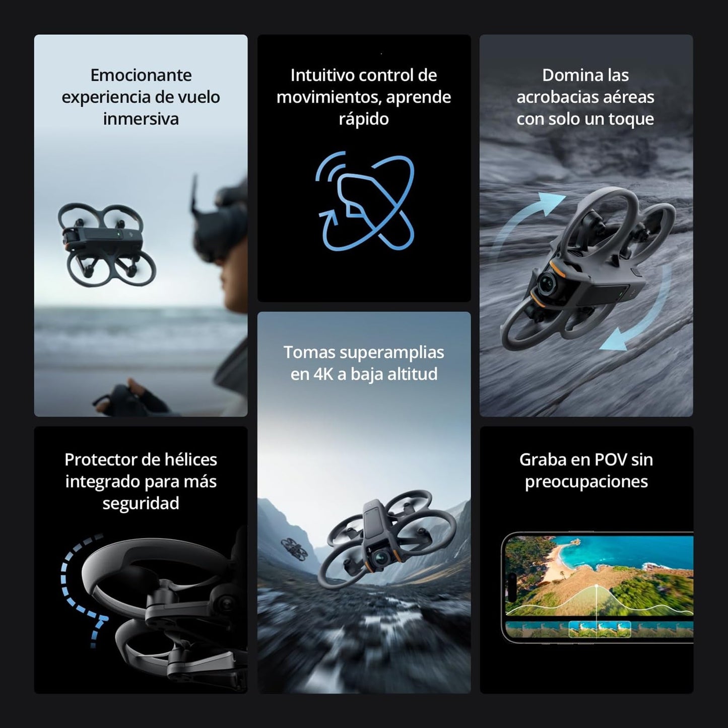 DJI Pack Avata 2 Vuela Más (3 baterías), dron FPV con cámara 4K, Acrobacias con un Toque, Protector de hélices Integrado, dron con cámara con Goggles 3 y RC Motion 3