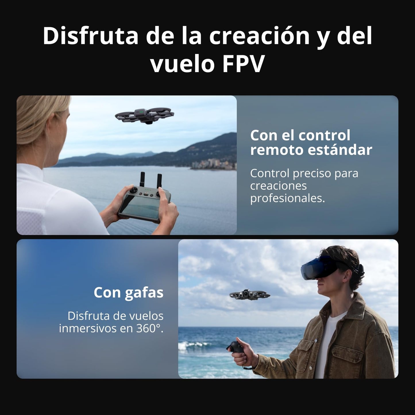 DJI Avata 360 (RC 2), dron con imagen 360° de 1 pulgada 8K para FPV y filmación aérea, dron con cámara 360° con protector de hélices. Incluye RC 2 con una pantalla integrada para un control preciso.