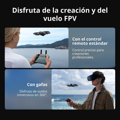 Pack DJI Avata 360 Vuela Más (RC 2), dron 360° con imagen 360° de 1 pulgada 8K para FPV y filmación aérea, dron con cámara 360° con protector de hélices. Incluye RC 2 y tres baterías.
